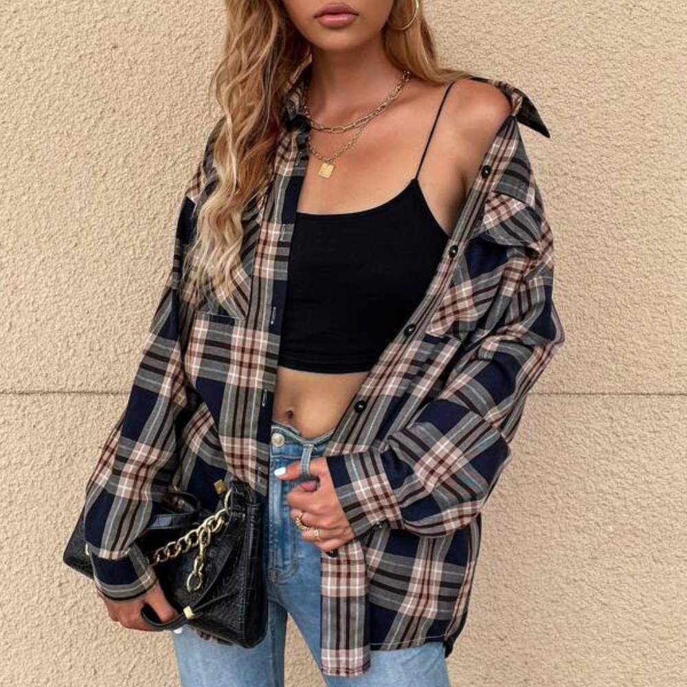 Cozy Black Oversized Plaid Button up Shacket Jacket - Picture 7 of 10